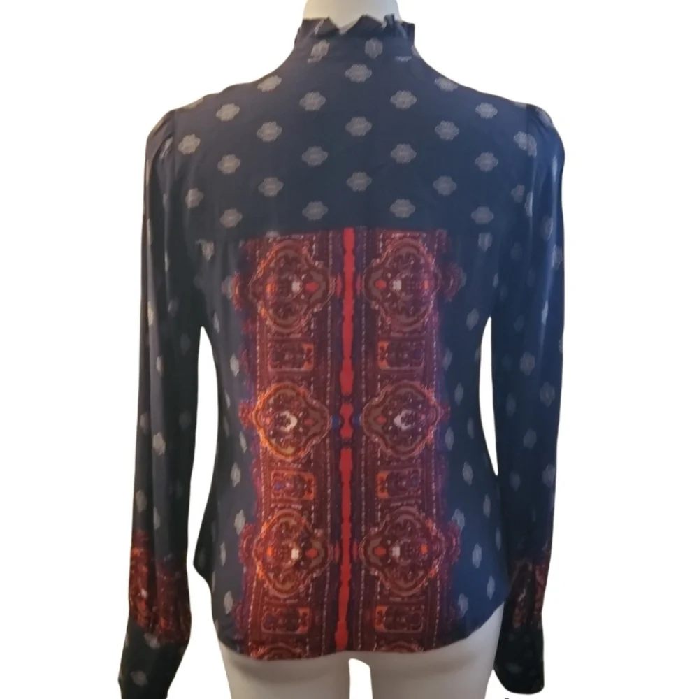 Free People Wishing Well Border Print Button Up Blouse Multicolor Size S
